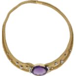 Amethyst-Brillant-Collier Wunderbares Collier in Gelbgold 18K/Fassungen Weissgold 14K, geschmeidiges