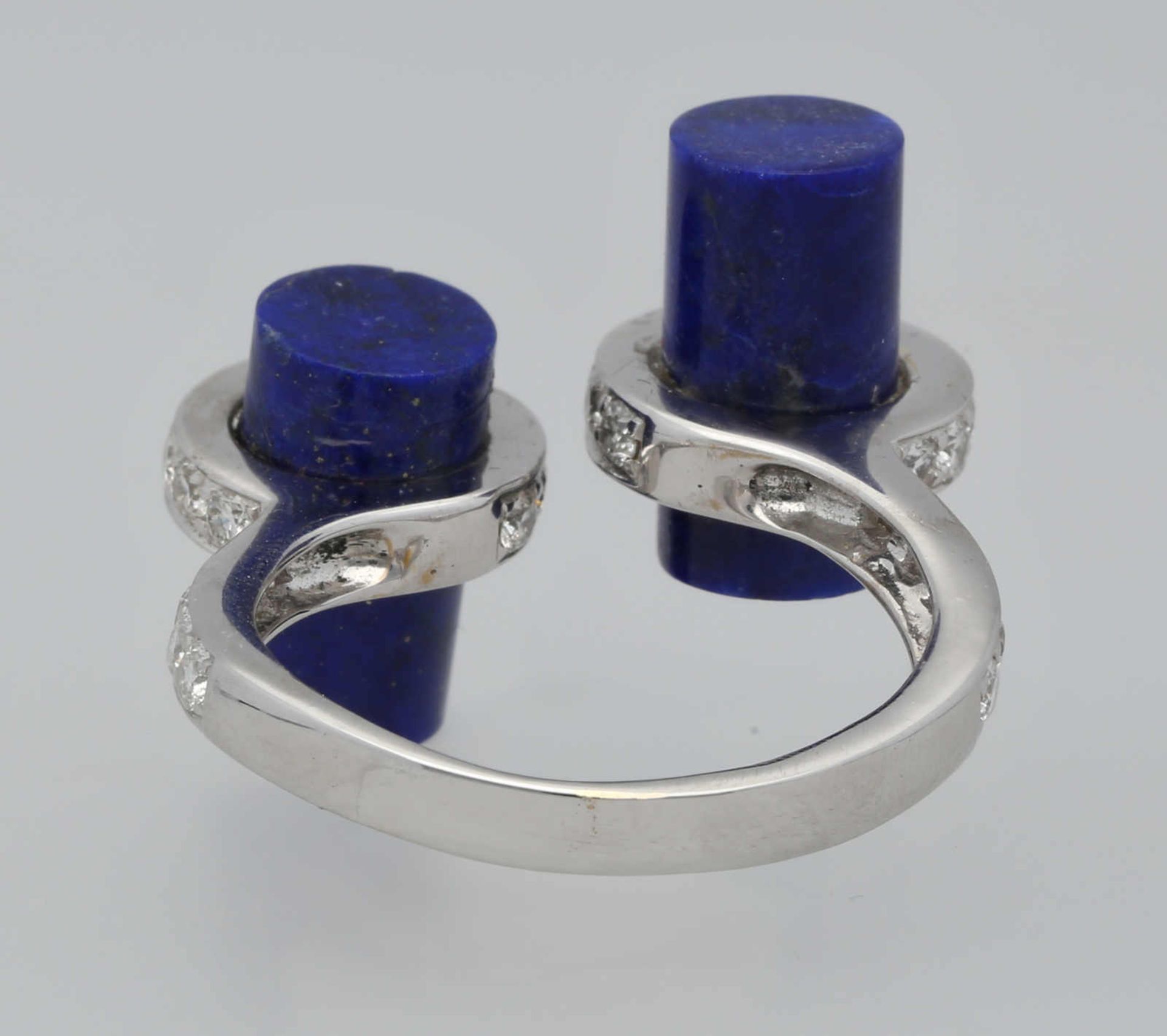 Lapis Lazuli-Diamant-Ring Extravagantes Schmuckstück in Weissgold 18K mit 2 Lapis Lazuli-Kegel und - Bild 2 aus 2