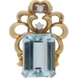 Aquamarin-Brillant-Brosche Aparte Brosche mit Doppelnadel in Gelbgold 18K mit einem Aquamarin von