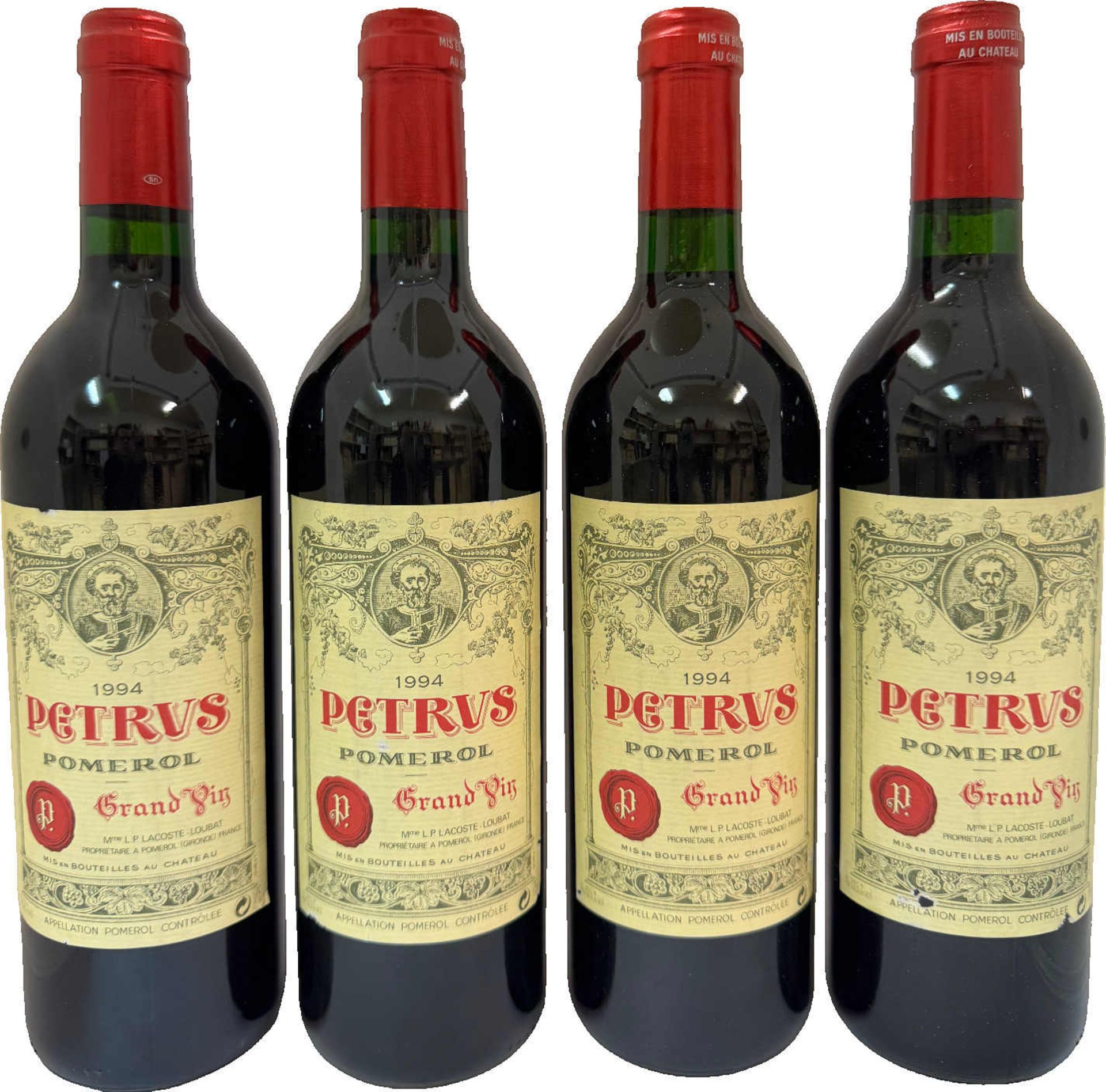 Château Pétrus, Pomerol 4 Flaschen 0.75 l, 1994, OHK ohne Deckel, 1 Etikette leicht angerissen,