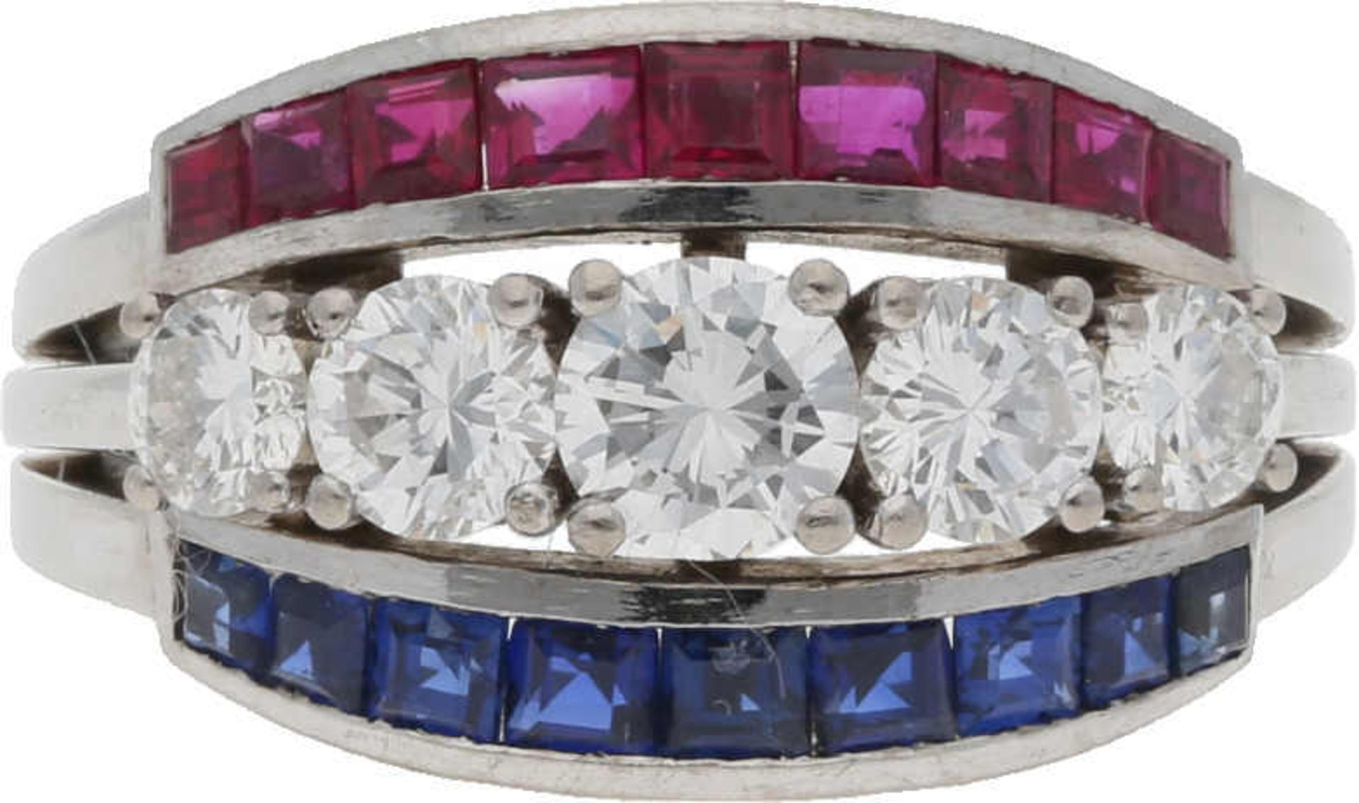 Saphir-Rubin-Brillant-Ring Prachtvolles Design in Weissgold 18K/Fassungen in Weissgold 14K mit einer
