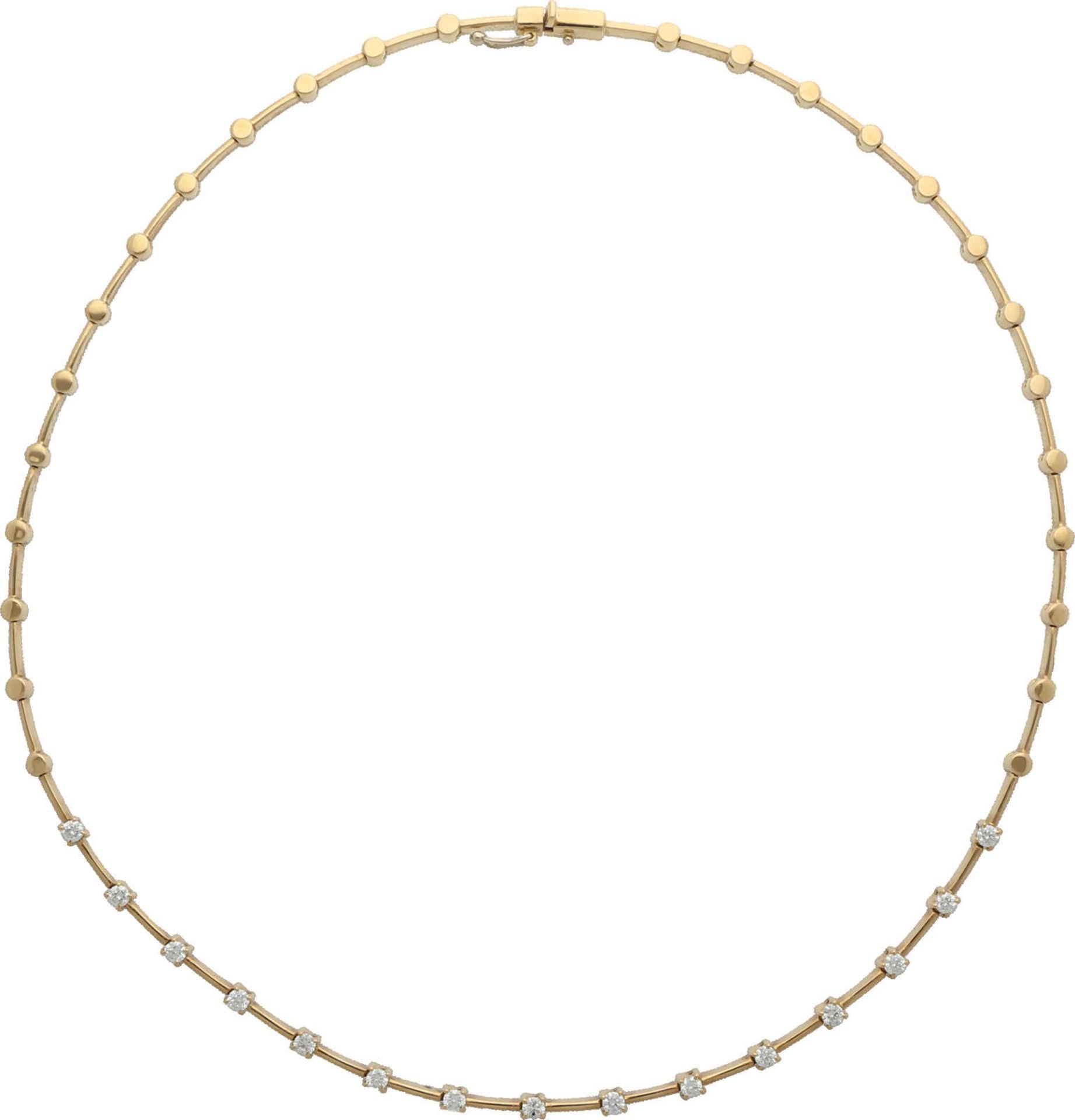 Diamant-Collier Zartes Collier, signiert Bucherer in Gelbgold 18K verziert mit 15 Brillanten von