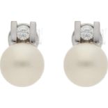 Perlen-Brillant-Ohrstecker Stilvolle Ohrstecker in Weissgold 18K mit je einer Perle, Durchmesser