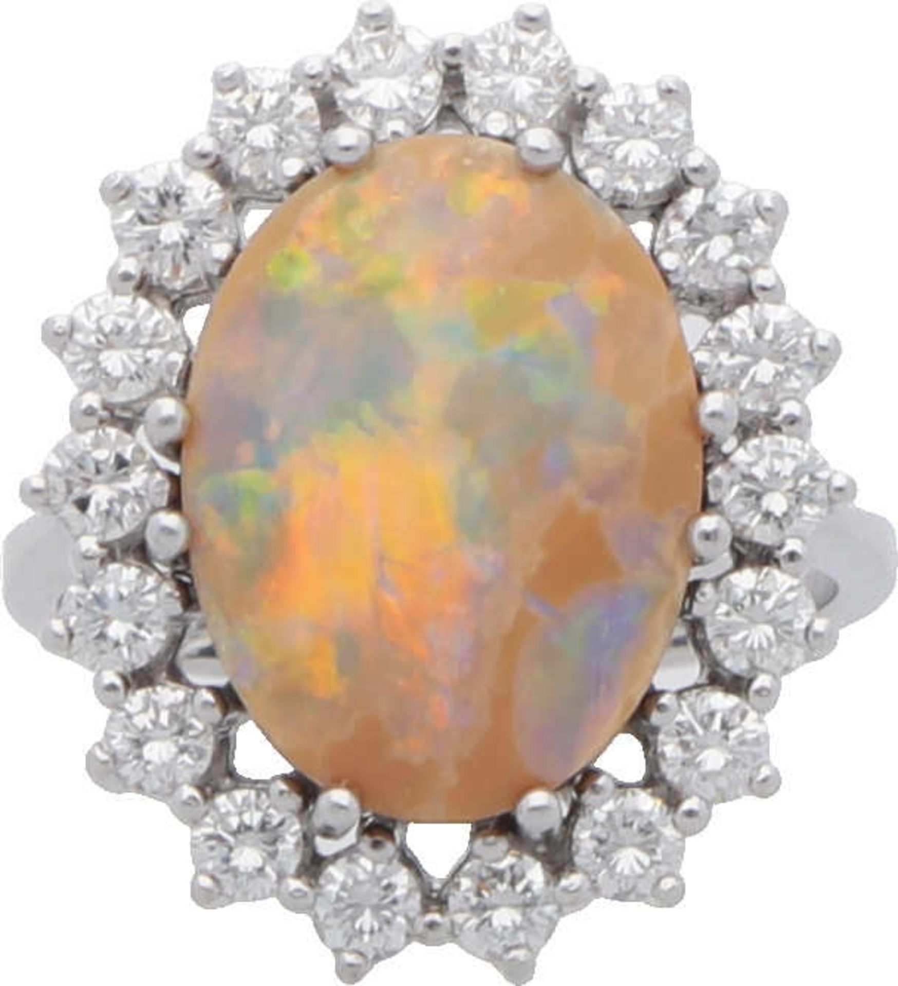 Opal-Brillant-Ring Elegantes Design in Weissgold 18K mit einem ovalen Boulder-Opal von ca. 5 ct