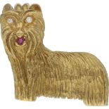 Brosche Terrier-Hunde Brosche in Gelbgold 18K detailgetreu ausgearbeitet, mit 2 Brillanten von ca.