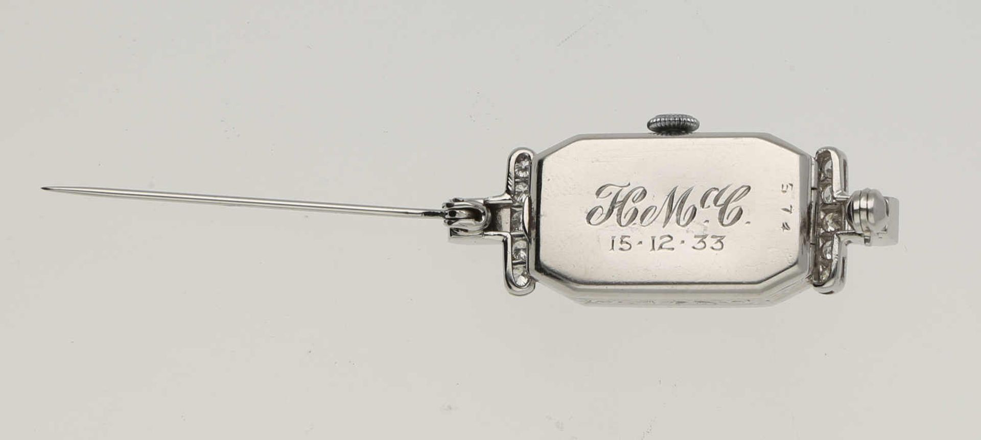 Diamant-Uhrenbrosche Stilvolle Uhrenbrosche in Platin 950 schauseitig verziert mit Diamanten von - Image 3 of 3
