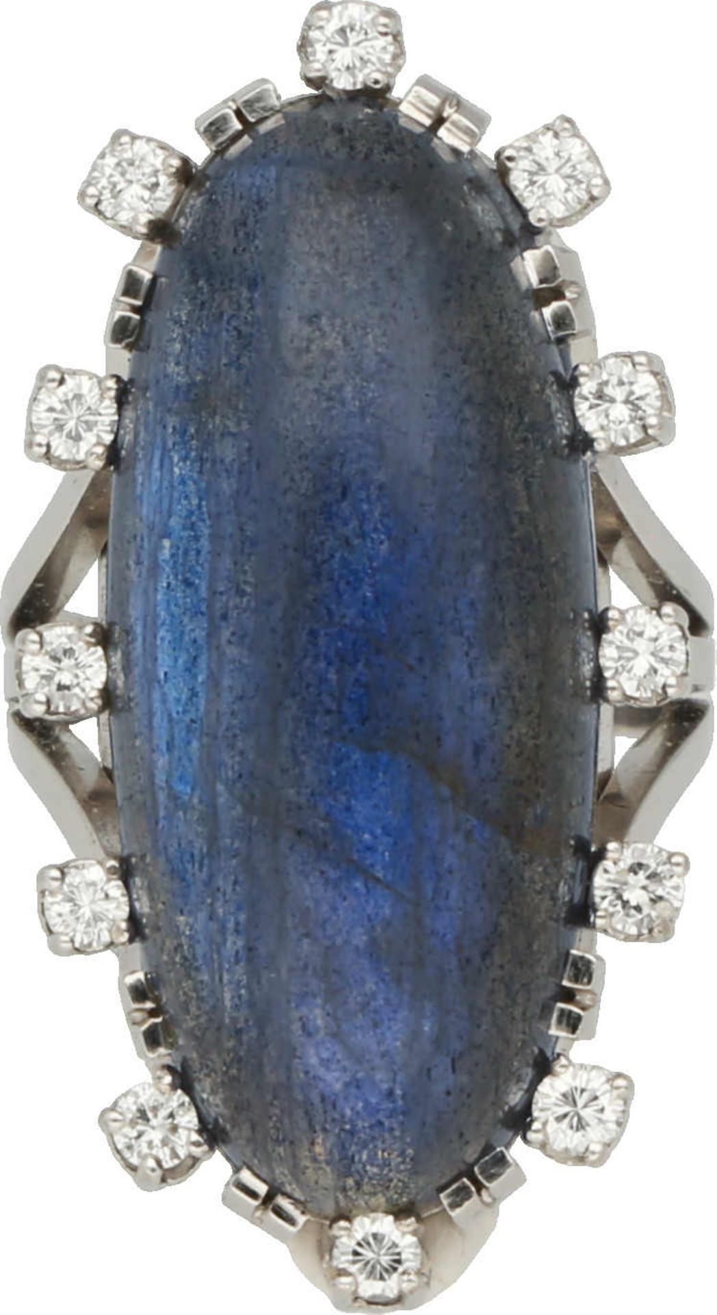 Labrodorit-Brillant-Ring Extravagantes Design in Weissgold 18K mit einem ovalen Labradorit-