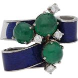 Smaragd-Brillant-Ring Dynamisches Design in Weissgold 18K mit 3 Smaragden im Cabochonschliff von