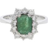 Smaragd-Brillant-Ring Klassisches Design in Weissgold 18K mit einem Smaragd im Smaragdschliff von