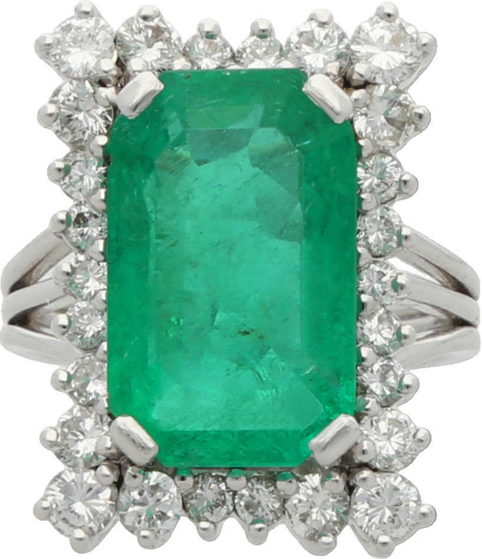 Smaragd-Brillant-Ring Cocktail-Ring in Platin 950 mit einem sehr schönen, kolumbianischen Smaragd