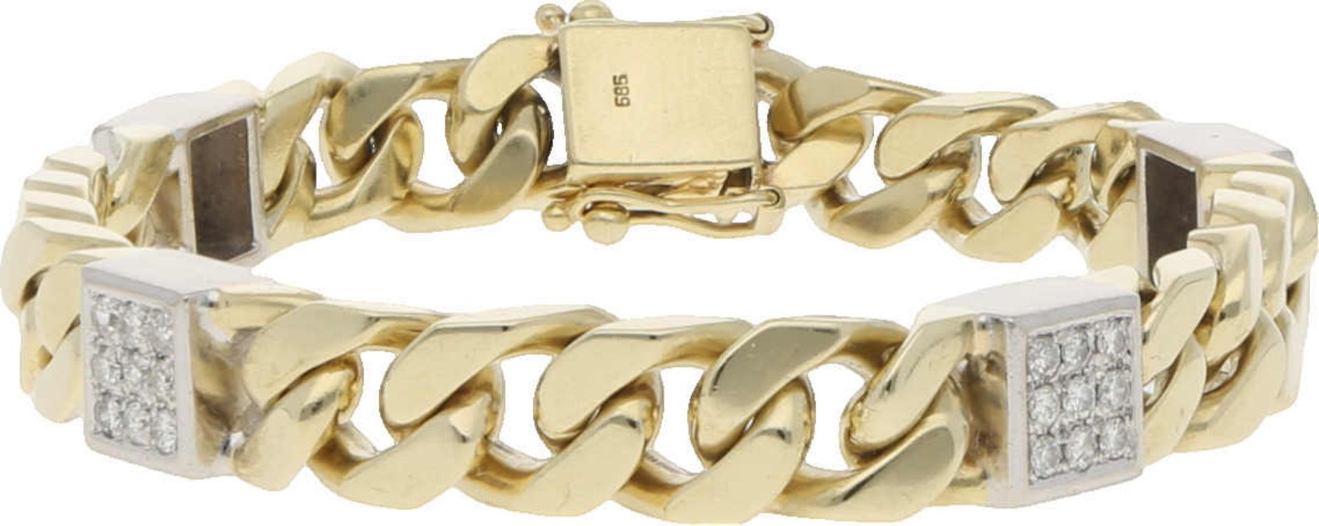 Brillant-Armband Sportlich-elegantes Panzer-Armband in Gelbgold/Weissgold 14K, 4 Zwischenelemente in