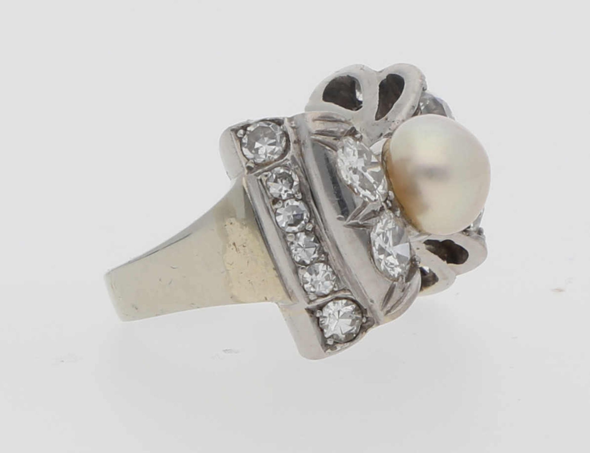Perlen-Diamant-Ring Liebliches Design in Weissgold 18K antiker Ring in hübscher Schleifenform mit - Bild 2 aus 2
