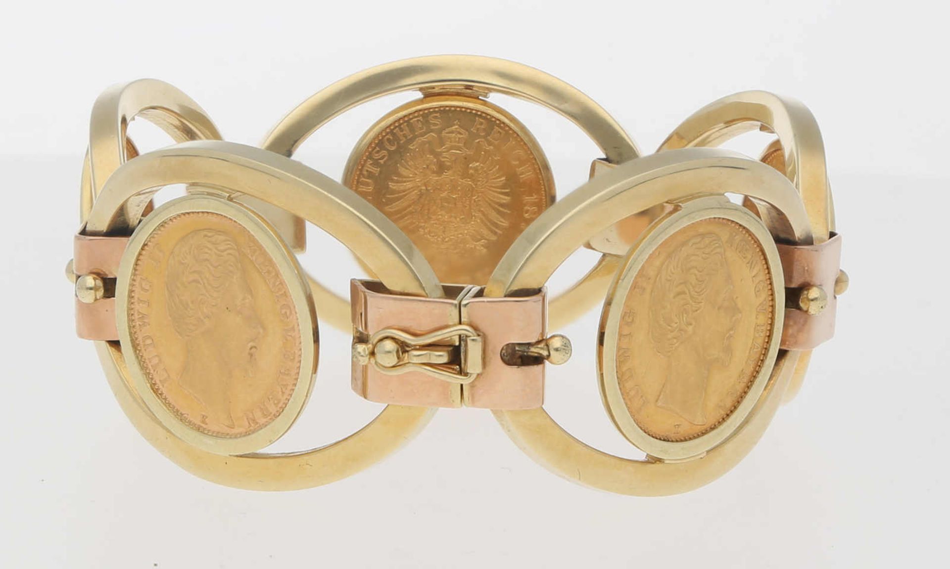 Münz-Armband Münz-Armband in Gelbgold/Rotgold 14K mit 5 Münzen von Ludwig II König von Bayern 10 - Bild 2 aus 3