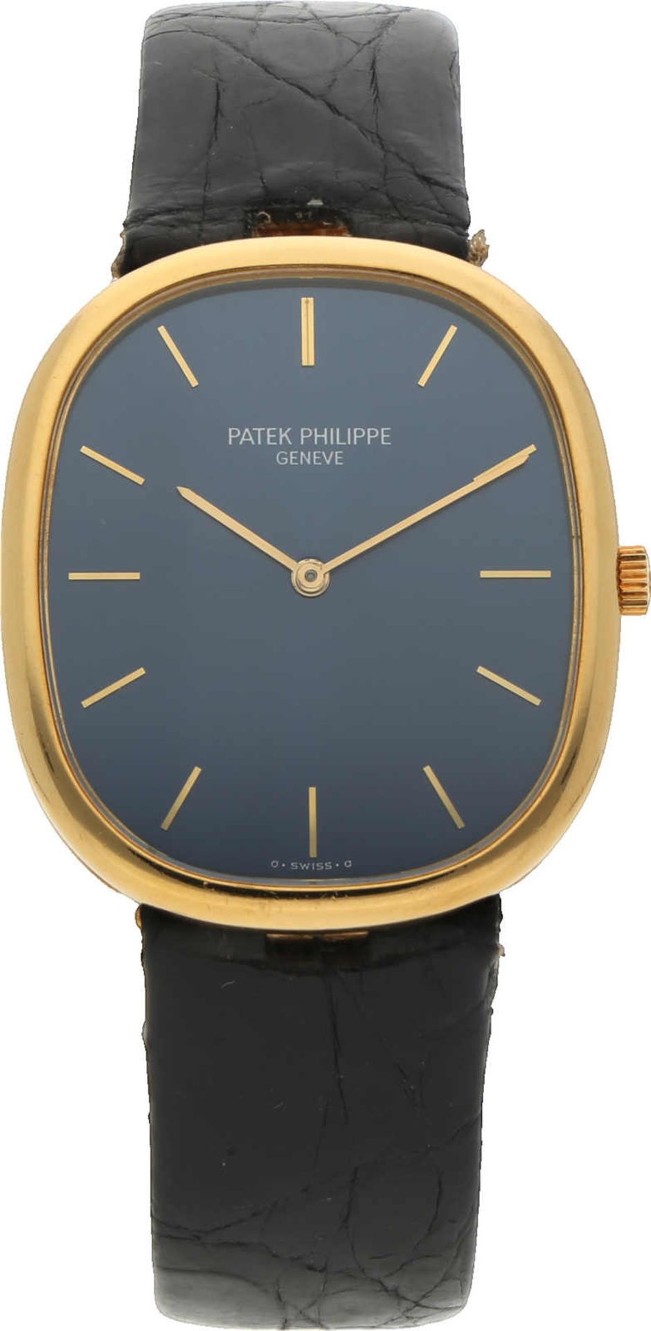 PATEK PHILIPPE Ellipse, Gelbgold 18K, Durchmesser 30x33 mm, Gehäuse Zifferblatt Blaugold mit