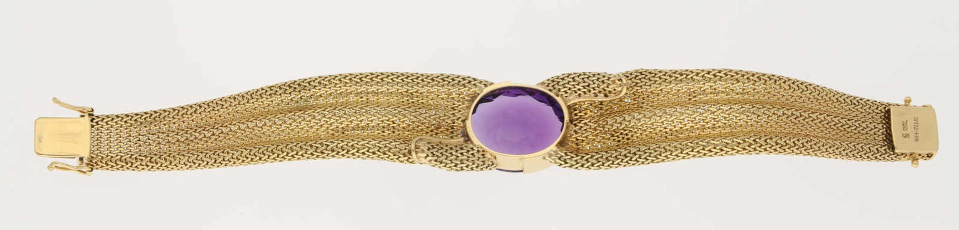 Amethyst-Brillant-Armband Glamuröses Design, signiert Opitz FFM, in Gelbgold 18K/Fassungen Weissgold - Image 3 of 5