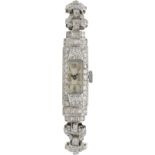 Schmuck-Uhr Art Déco-Schmuck-Uhr in Platin 950 schauseitig ausgefasst mit Diamanten von zus. ca. 2,5