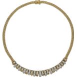 Diamant-Collier Zeitloses Design in Gelbgold/Weissgold 18K. An einzelnen Weissgold- und Gelbgold-