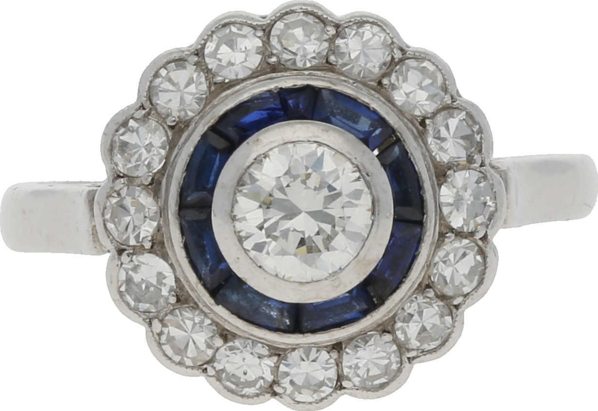 Saphir-Diamant-Ring Klassisch-eleganter Ring von ca. 1935 in Weissgold 18K, signiert C. Bucherer.