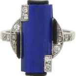 Art Déco-Ring Art Déco Ring in Weissgold 18K mit eingeschliffenem Lapis Lazuli von ca. 3 ct sowie