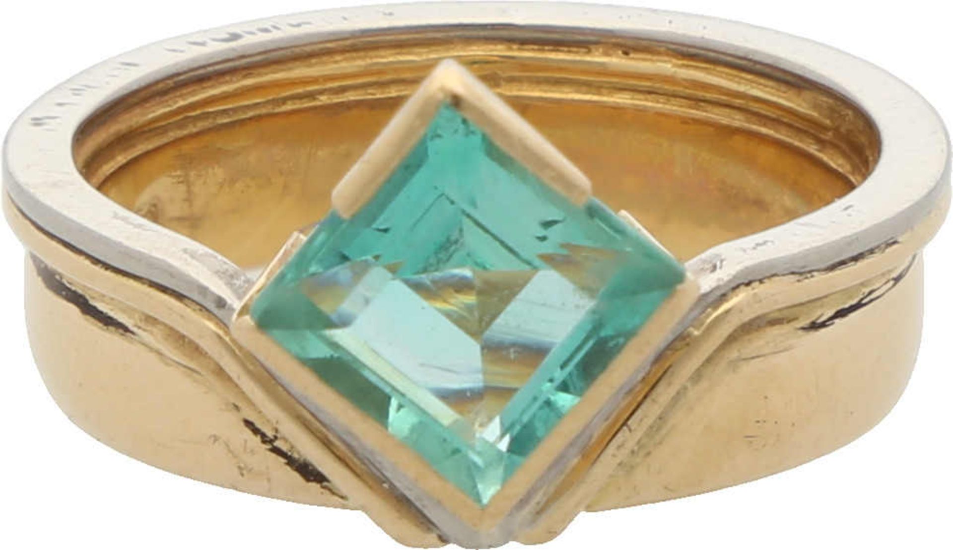 Smaragd-Ring Zeitloses Schmuckstück, signiert Rolf Dillmann, Bern, in Gelbgold/Weissgold 18K mit