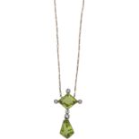 Peridot-Diamant-Collier Zauberhaftes, antikes Collier in Gelbgold/Weissgold 14K mit Elementen aus