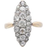 Diamant Ring Antiker Marquise-Ring in Gelbgold/Weissgold 14K/9K (Fassung Weissgold 9K), ganze
