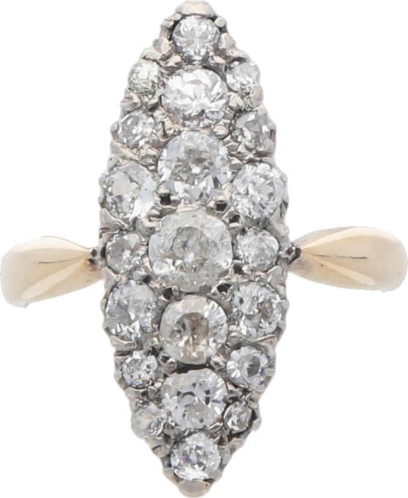 Diamant Ring Antiker Marquise-Ring in Gelbgold/Weissgold 14K/9K (Fassung Weissgold 9K), ganze