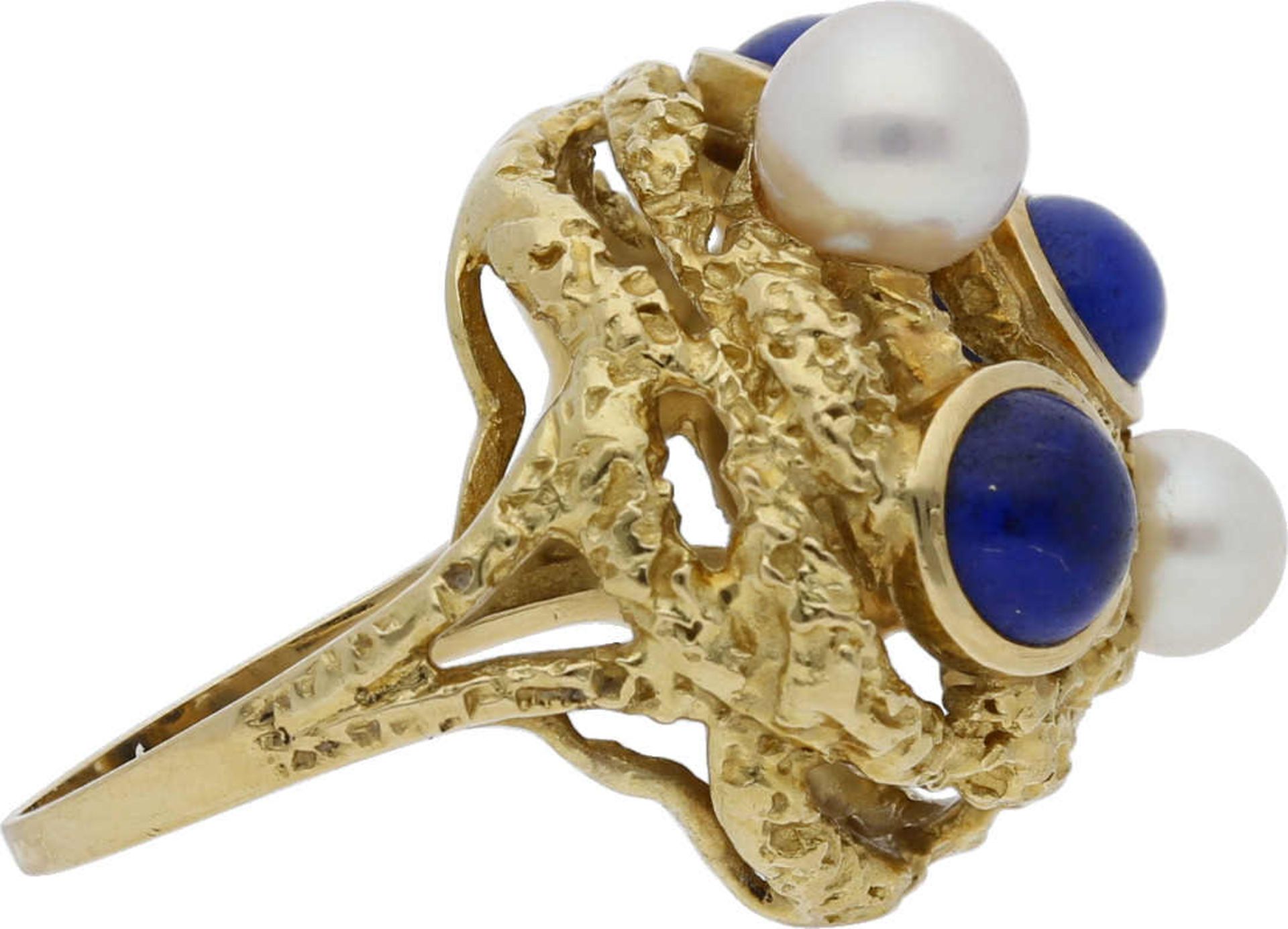 Lapis Lazuli-Perlen-Schmuckset Fantasievolles Ensemble in Gelbgold 18K, bestehend aus Armband und - Image 3 of 3