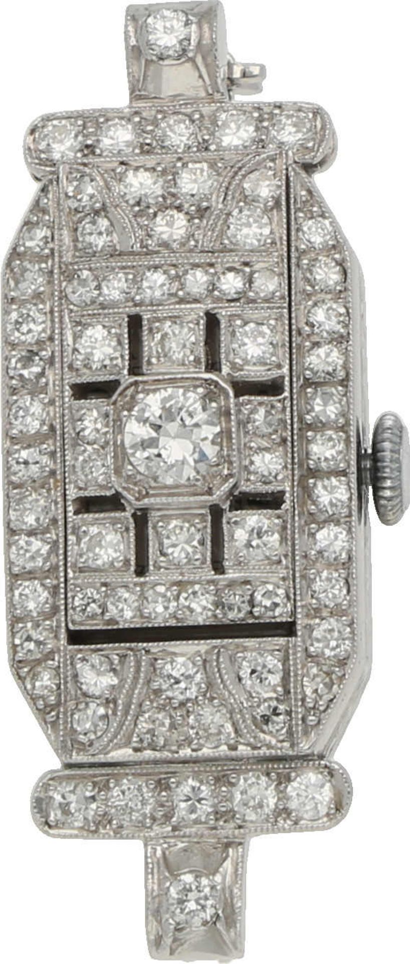Diamant-Uhrenbrosche Stilvolle Uhrenbrosche in Platin 950 schauseitig verziert mit Diamanten von