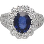 Saphir-Brillant-Ring Prunkvolles Design in Weissgold 18K mit einem sehr reinen Saphir in tiefem Blau