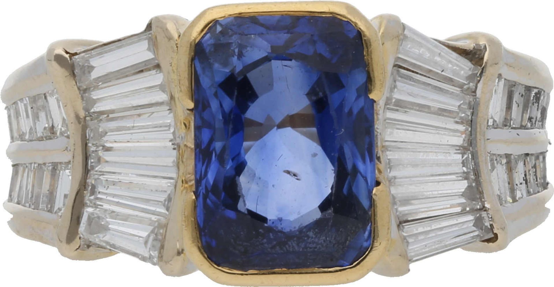 Saphir-Diamant-Ring Prächtiges Design in Gelbgold 18K mit einem sehr schönen Saphir von ca. 3 ct