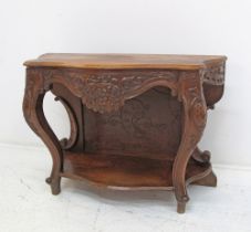 Carved walnut low console table