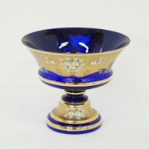 A Bohemian blue glass tazza centerpiece