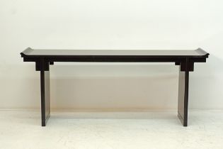 A Chinese style black lacquered wooden altar console table