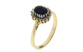 Ring 3g 585/- Gelbgold und Weissgold mit 18 Diamanten zus. ca. 0.18 ct. und Saphir. Ringgroesse ca. 