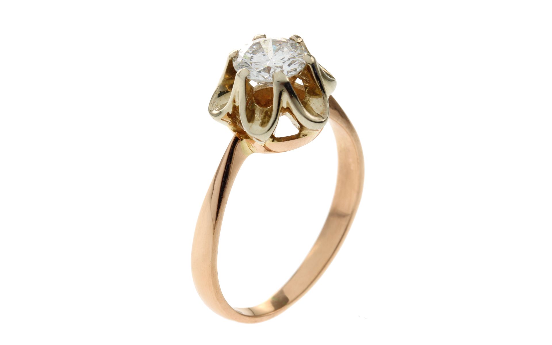 Ring 3.14g 585/- Rotgold und Weissgold mit Diamant ca. 0.75 ct. F/p1. Ringgroesse ca. 55