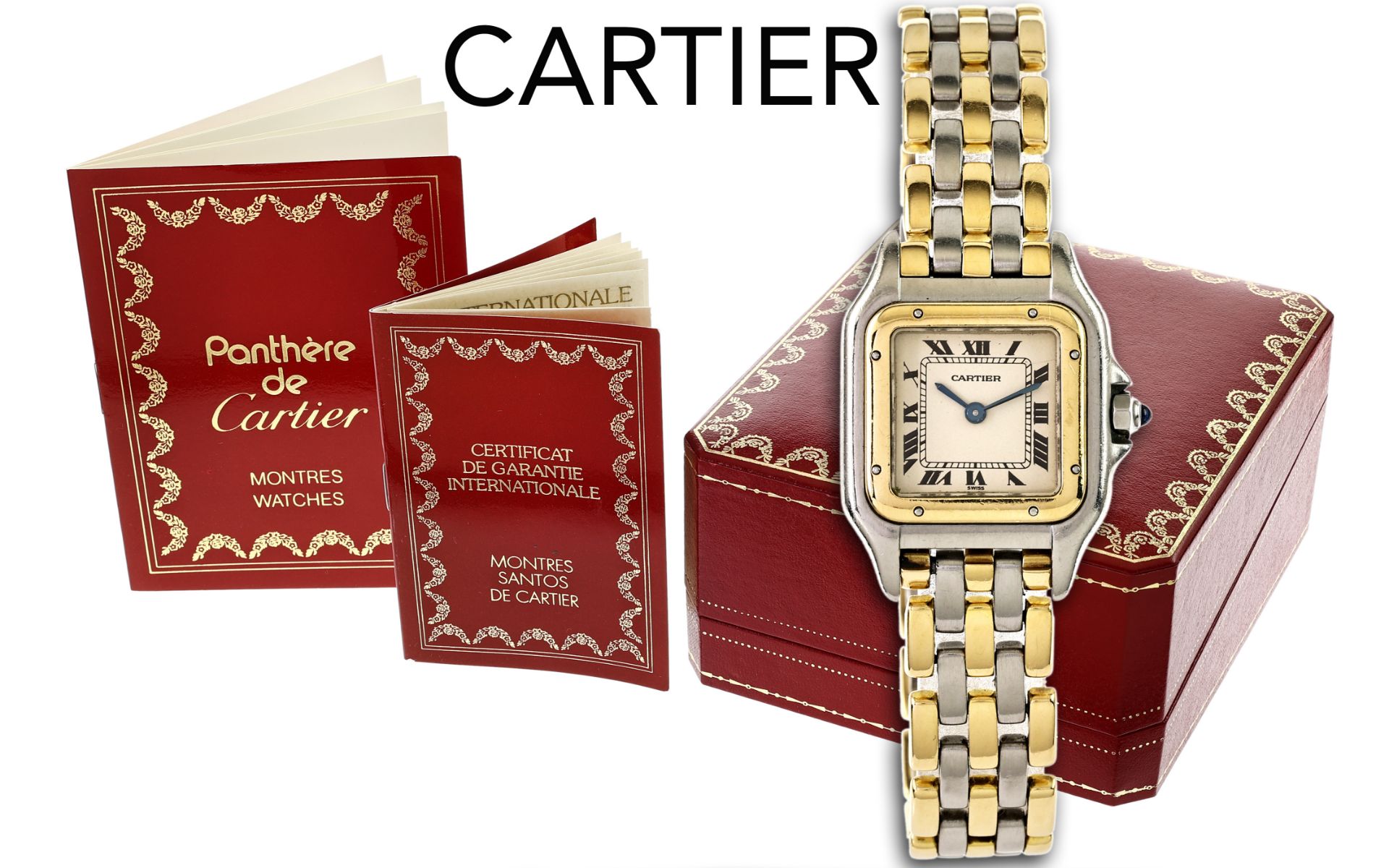 Cartier Panthere 3 Row Quarz 750/- Gelbgold/Edelstahl. mit Box und mit Papiere
