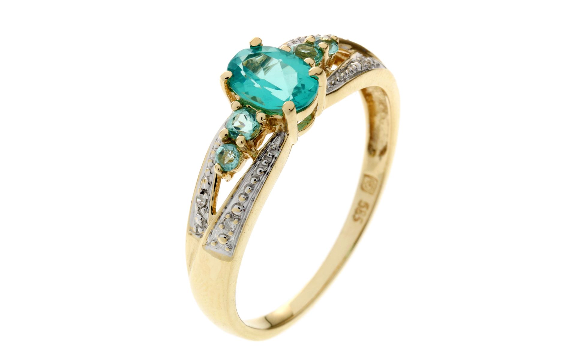 Ring 2.68g 585/- Gelbgold mit 4 Diamanten zus. ca. 0.04 ct. und Farbsteinen. Ringgroesse ca. 60