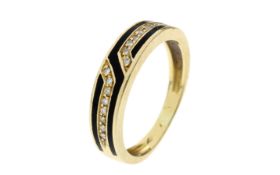 Ring 3.9g 585/- Gelbgold mit 16 Diamanten zus. ca. 0.16 ct. und Emaille. Ringgroesse ca. 54