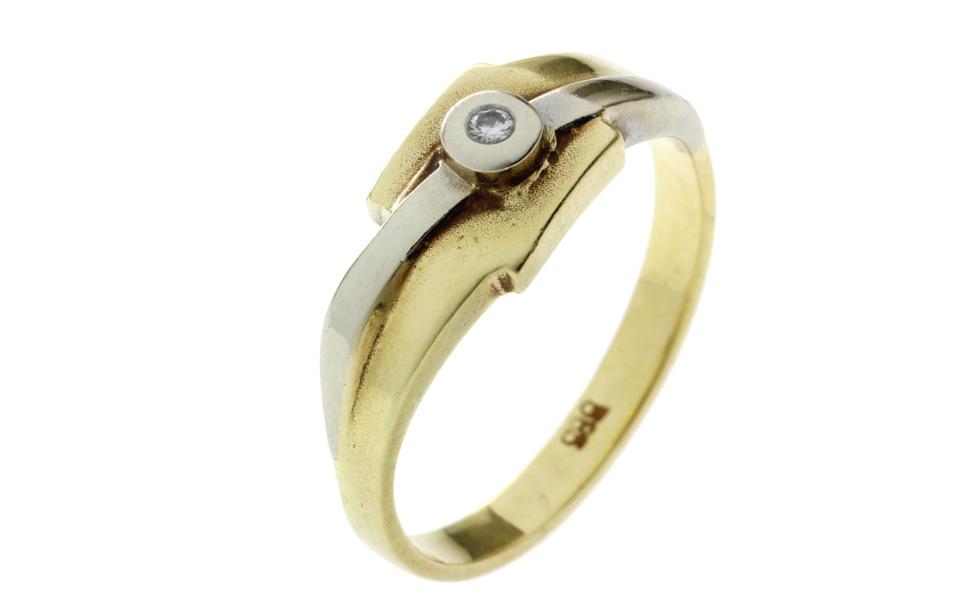 Ring 4.63g 585/- Gelbgold und Weissgold mit Diamant ca. 0.02 ct.. Ringgroesse ca. 55