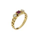 Ring 3.97g 750/- Gelbgold mit 2 Diamanten zus. ca. 0.20 ct. und Rubin. Ringgroesse ca. 55