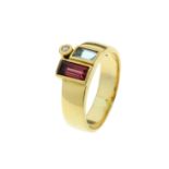 Ring 6.66g 750/- Gelbgold mit Diamant ca. 0.02 ct. und Farbsteinen. Ringgroesse ca. 56