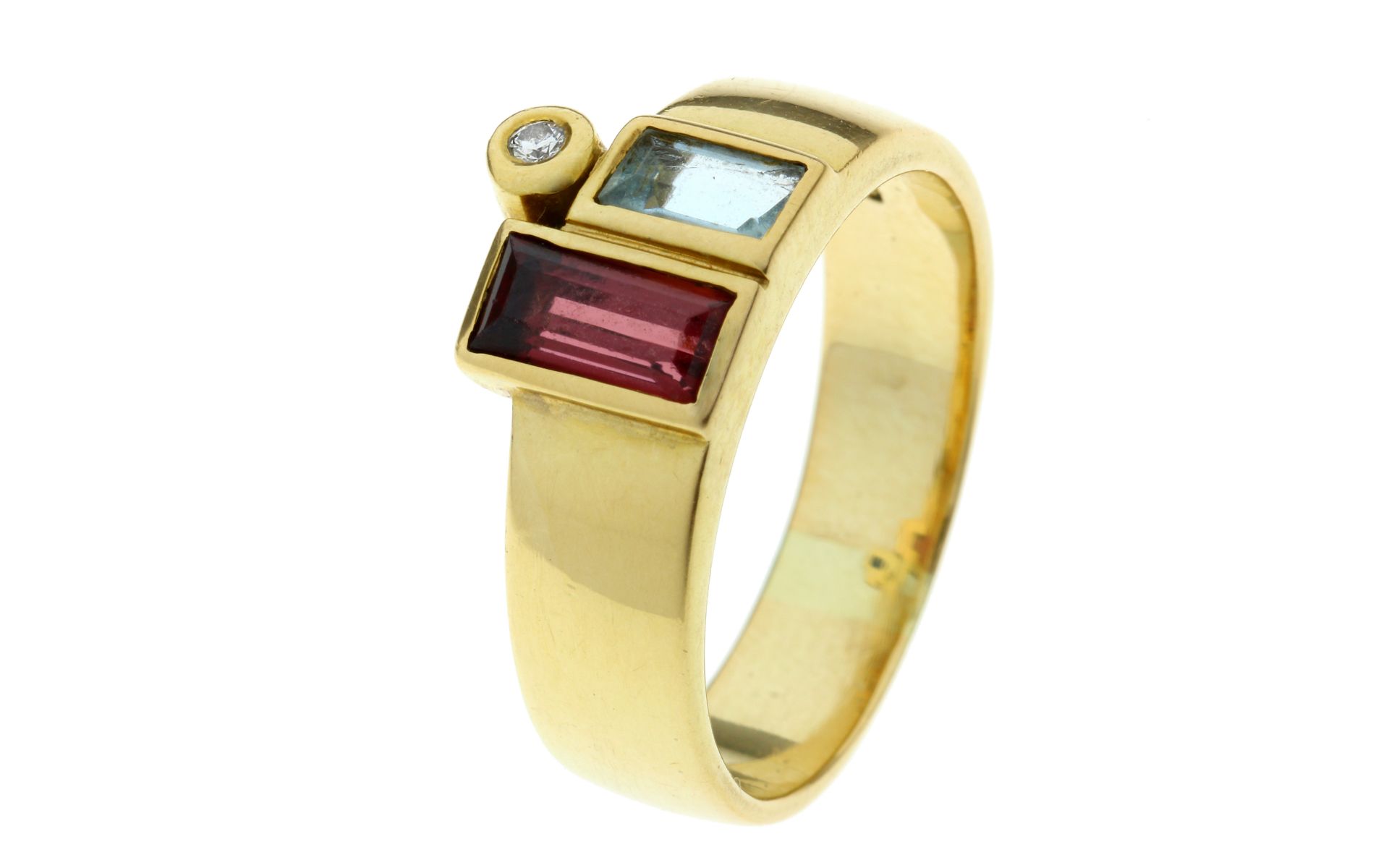 Ring 6.66g 750/- Gelbgold mit Diamant ca. 0.02 ct. und Farbsteinen. Ringgroesse ca. 56
