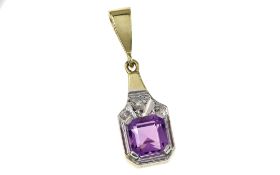 Anhaenger 1.12g 585/- Gelbgold und Weissgold mit Diamant ca. 0.01 ct. und Amethyst