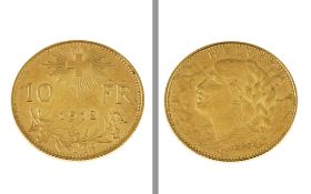 Goldmuenze Vreneli 10 Franken 3.21g 900- Gelbgold 1912
