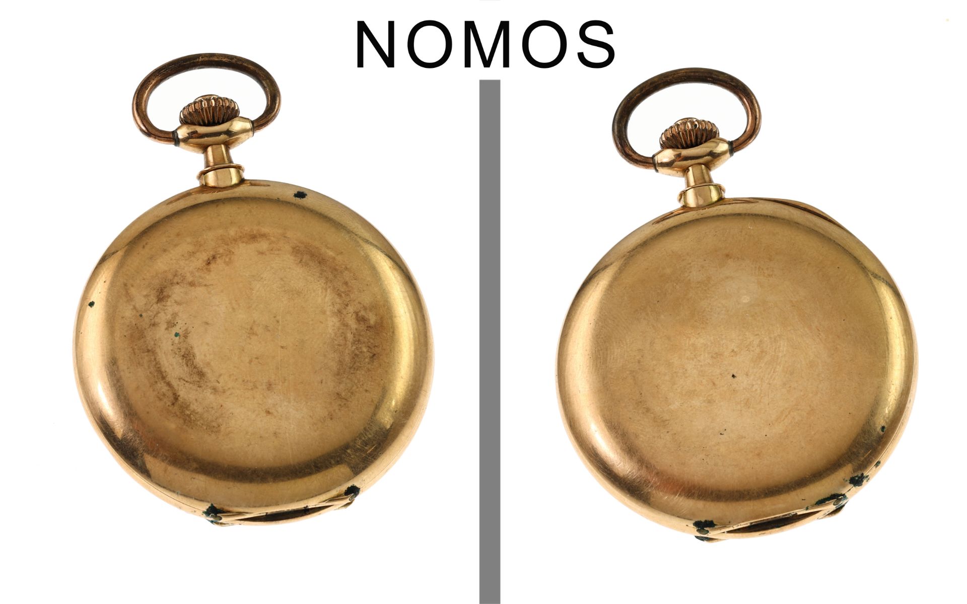 Taschenuhr Nomos 86.16g 585/- Gelbgold Handaufzug. Uhr funktioniert nicht. 3 Goldeckel. Uhrenkette i