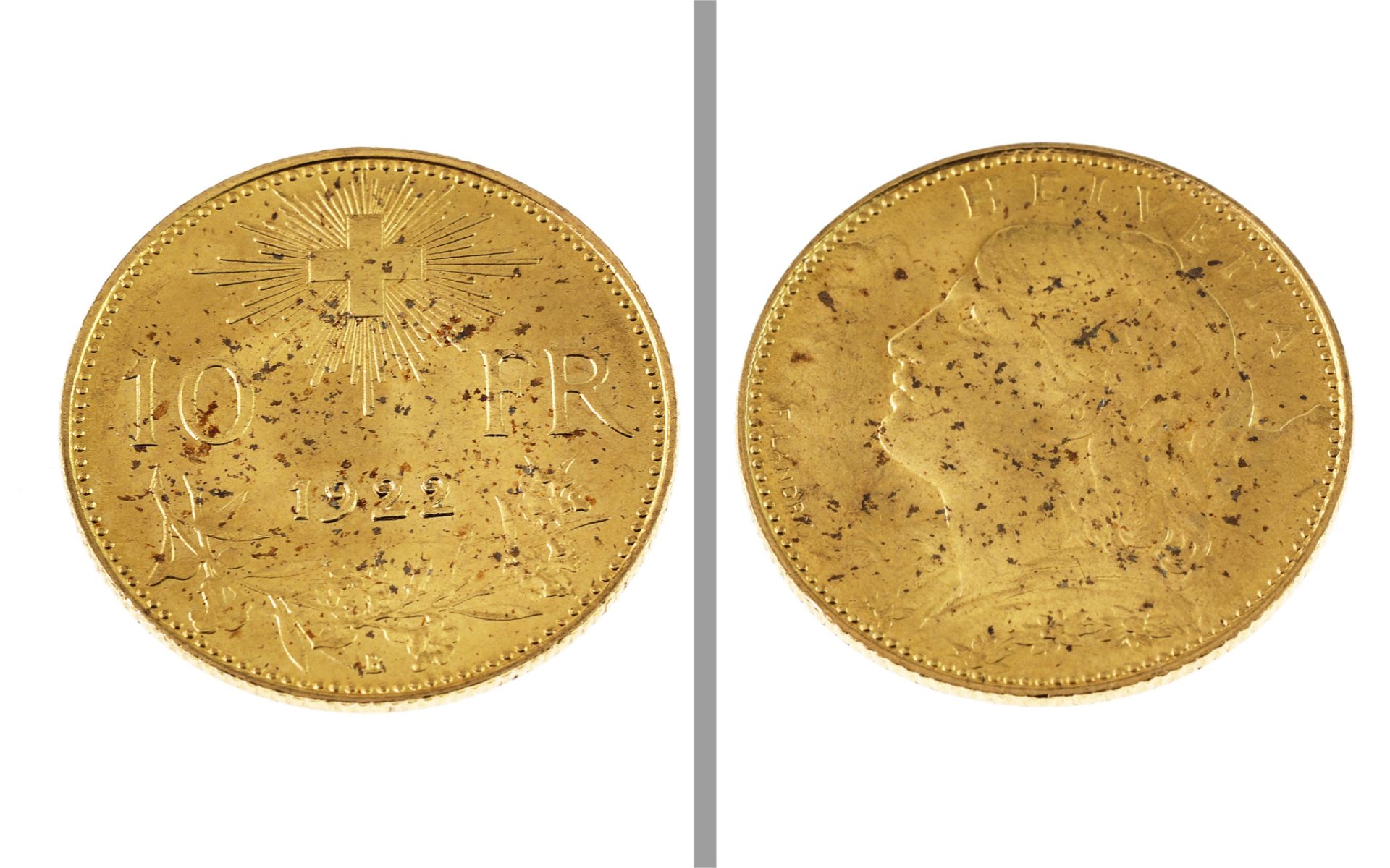 Goldmuenze Vreneli 10 Franken 3.21g 900- Gelbgold 1922