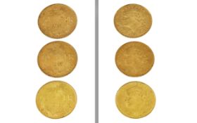3 Goldmuenzen Vreneli 10 Franken 9.63g 900- Gelbgold 1913