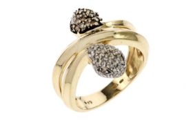 Ring 7.24g 585/- Gelbgold und Weissgold mit 35 Diamanten zus. ca. 0.35 ct. und 21 braunen Diamanten 