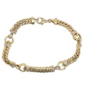 Armband 12.6g 585/- Gelbgold und Weissgold mit 8 Diamanten zus. ca. 0.08 ct.. Laenge ca. 19 cm